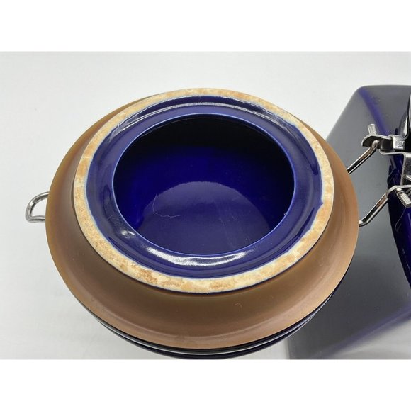 Starbucks Beehouse Cobalt Blue Coffee / Tea Canister With Silver Mermaid Logo - Picture 16 of 16